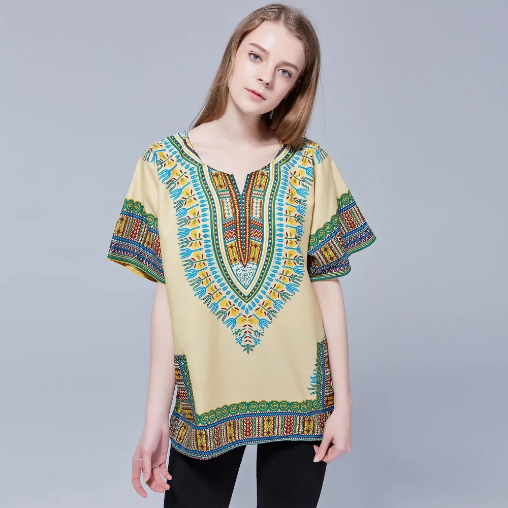 Dashikiage унисекс Этническая винтажная 70s Бохо племенная африканская рубашка с принтом Дашики хлопок Топ рубашка