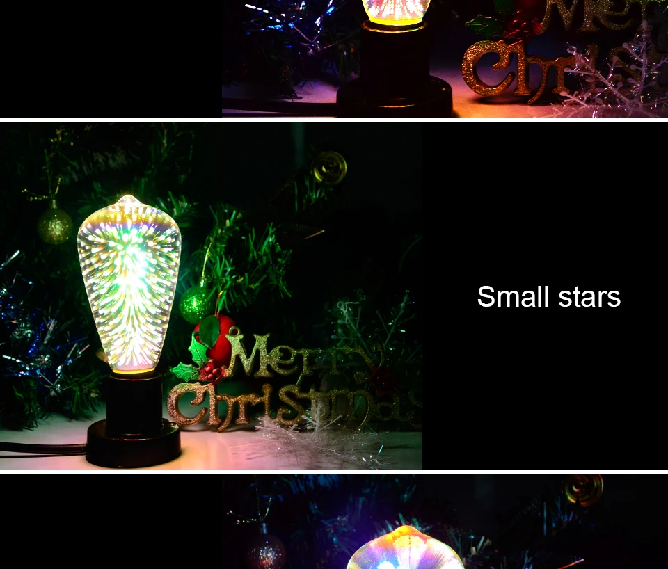 Foxanon Led Light Bulb 3D Decoration Lamp AC110V 220V ST64 G95 E27 Holiday Night Lights Christmas Filament Retro Lamp Lamparas