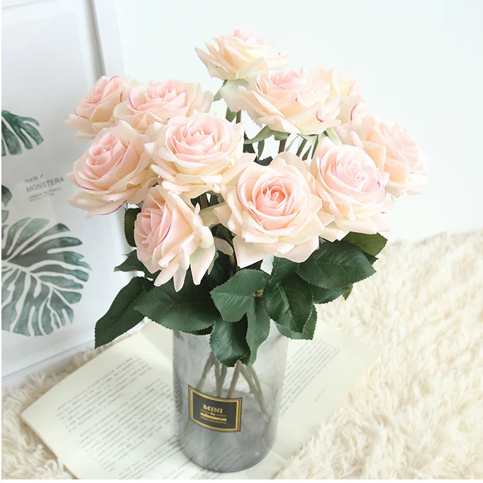 Искусственные розы на ощупь шелковые свадебные украшения вечерние аксессуары