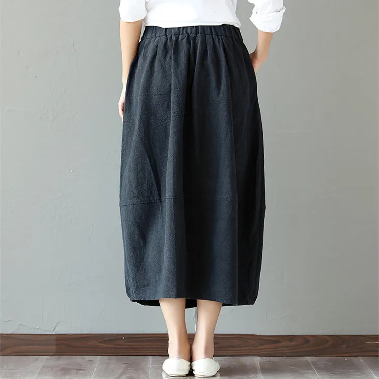 Женская длинная юбка в клетку винтажная повседневная из хлопка и льна стиле