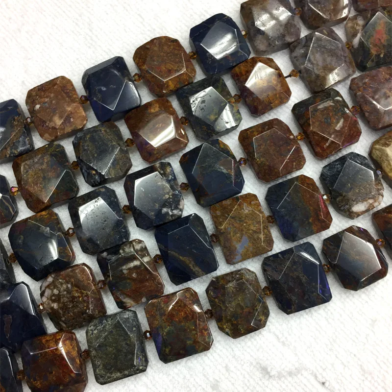 Natural Genuine Red Brown Blue Pietersite Stone Hand Cut Faceted Flat Rectangle Loose Big Beads 15&quot 05509 | Украшения и