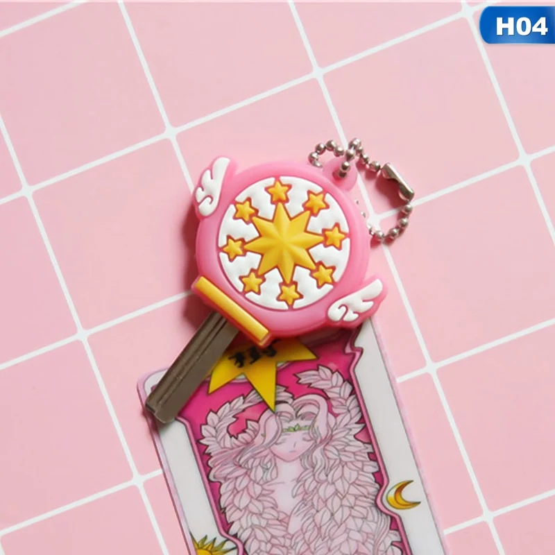 H04 Мультфильм аниме Волшебная карта девушка ключ крышка Kawaii Мода брелки силиконовые крышки для ключей Косплей брелок кулон резиновый мопс - Цвет: H04