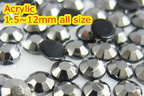 

Jet Hematite 1.5~12mm All size Choice Flat Back Round Acrylic rhinestone,Acrylic Resin 3D Nail Art / Garment Rhinestone