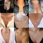 Женское многослойное ожерелье с подвеской в виде сердца, Креста, листа, искусственного жемчуга