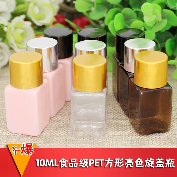 

10ml Gold and Silver Plated PET Bottle Bright Color Flat Head Cosmetic Oil Bottle Small Sample Bottle 20PCS/LOT