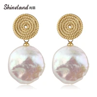 shineland fashion imitation pearl drop earrings geometric round vintage trendy dangle earrings for women jewelry