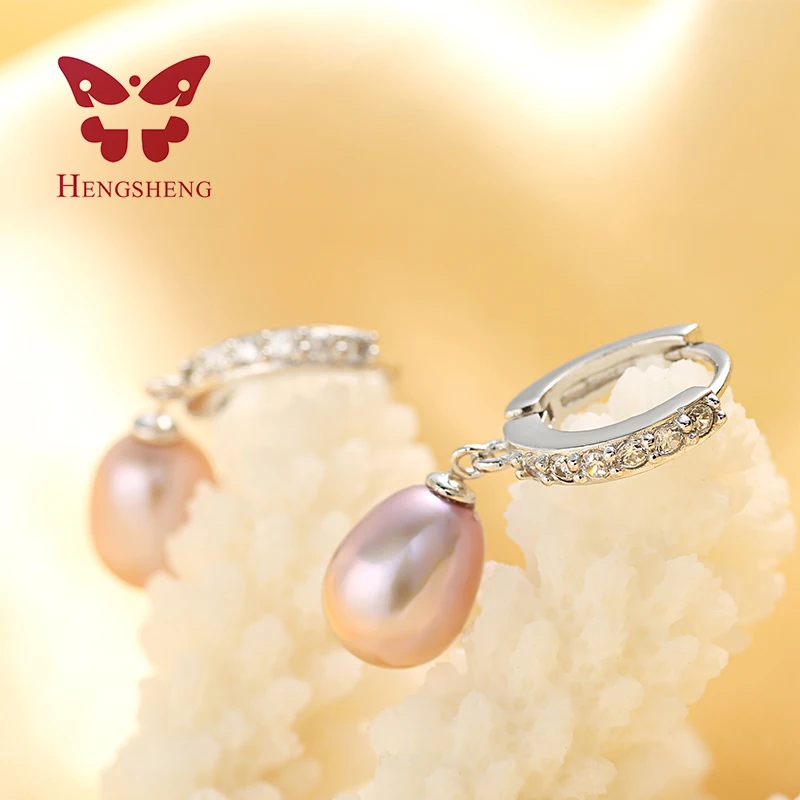 HENGSHENG Подлинная жемчужина Fine Jewelry Серьги натуральным пресноводным жемчугом 2018