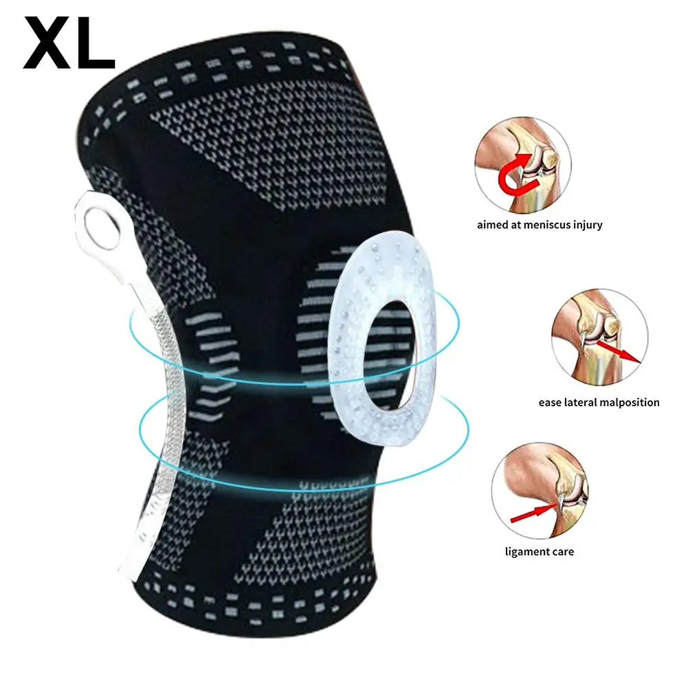 Black Силиконовый пружинный наколенник для ног Meniscus, лучший наколенник с боковыми стабилизаторами, гелевые наколенники для поддержки колена - Цвет: Black