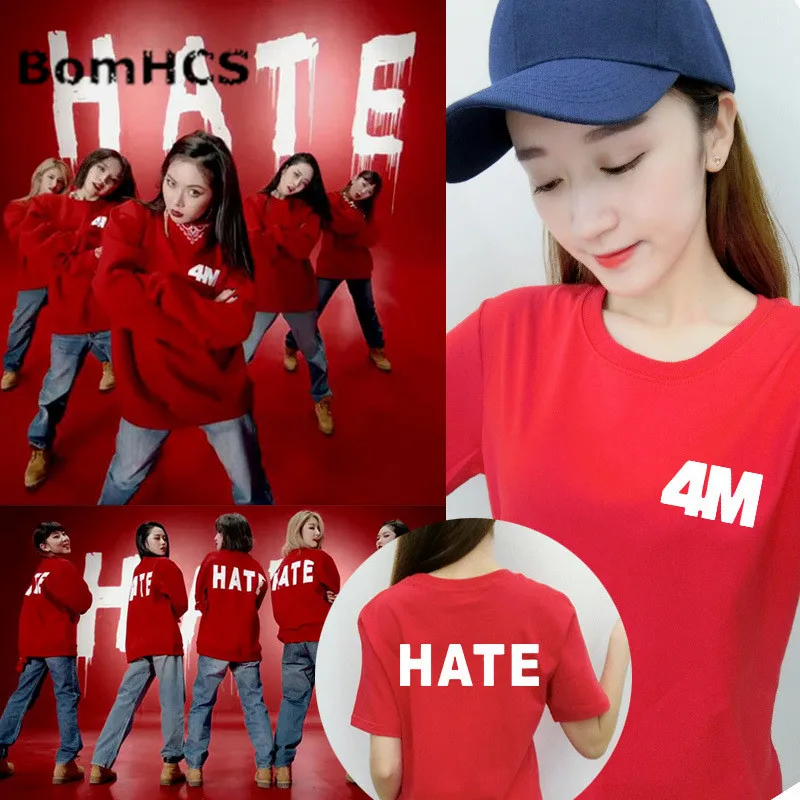 Летняя хлопковая футболка с коротким рукавом BomHCS Kpop надписью Act.7 и Hate Stars унисекс |