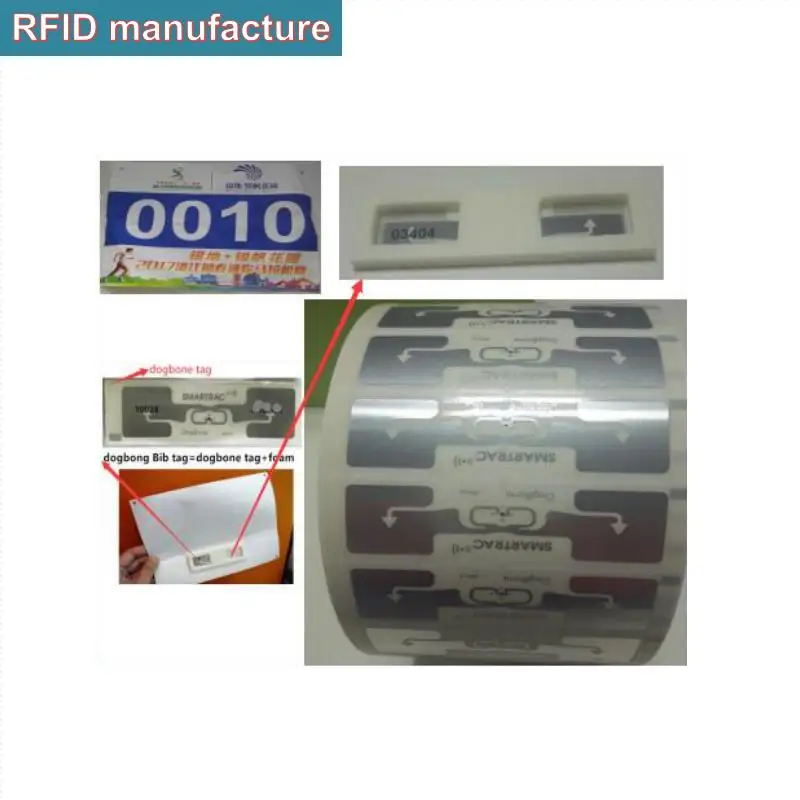 

Free shipping 100pcs European 865-868MHZ bib tag uhf RFID Smartrac Dogbone Timing Systems for marathon running competitors
