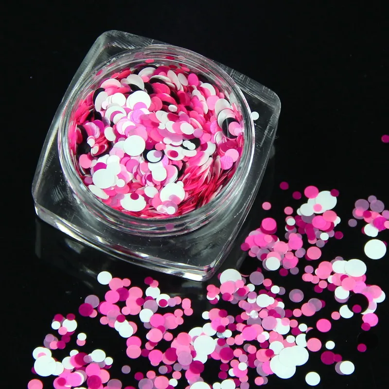 2g маленький круглый горошек неоновые ногтей Блестящий порошок смешанный Размеры