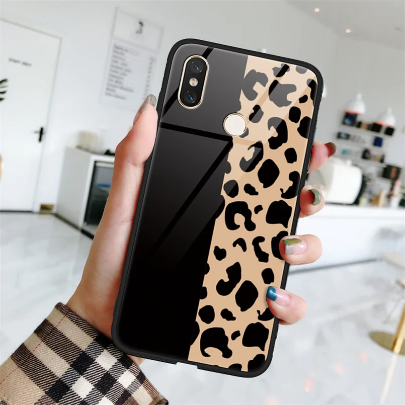 bwbhbh С леопардовым принтом закаленное Стекло чехол для спортивной камеры Xiao mi Red mi 6A 7A 7 5 плюс S2 Примечание 4X6 5 7 Pro K20 mi 9 A2 A3 8 SE Lite 9T CC9 CC9e крышка чехол - Цвет: bwbhbh