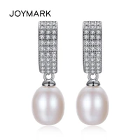 joymark simple classic 925 sterling silver zircon pave women fashion 8 9mm natural freshwater pearl stud earrings jpse006