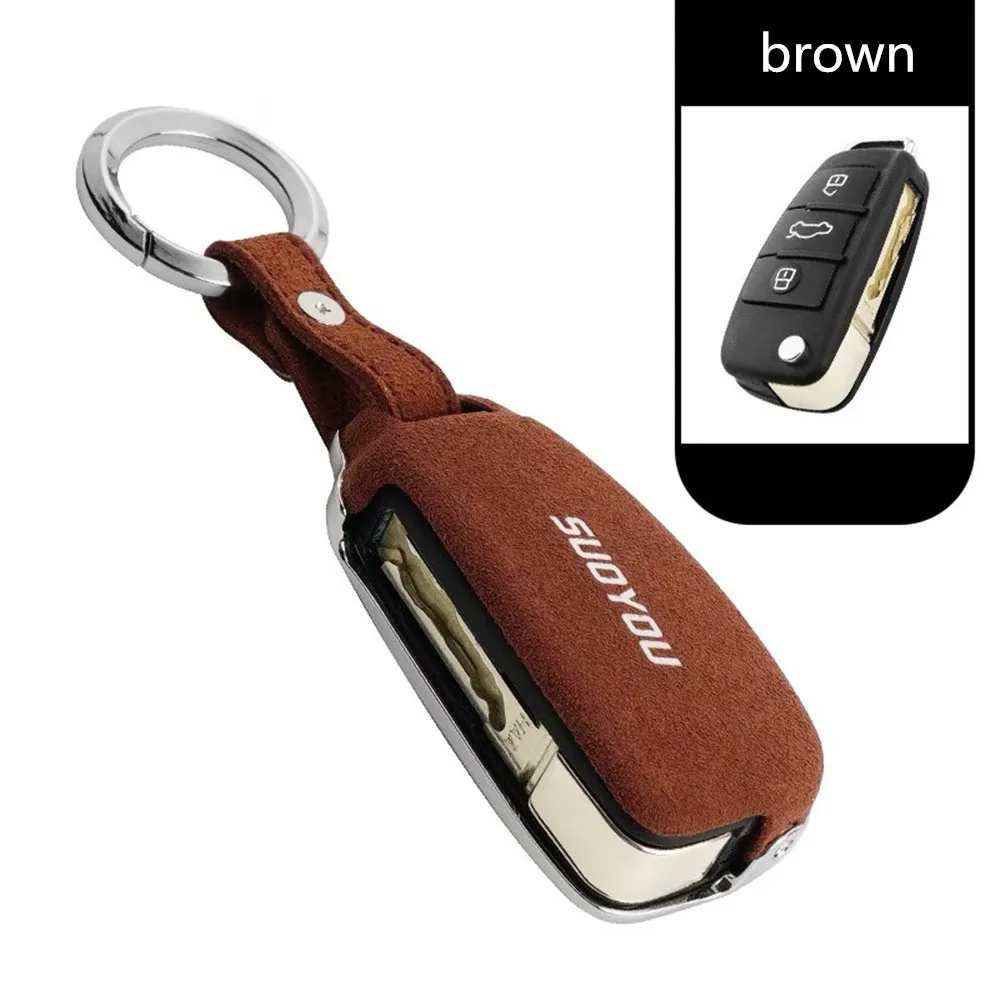 brown Ключи от машины чехол для ключа чехол из натуральной кожи+ оцинкованная сплава для Audi C200 A3 A4L B7 B6 B8 C5 C6 Q5 Q7 A6L B9 A6 - Название цвета: brown