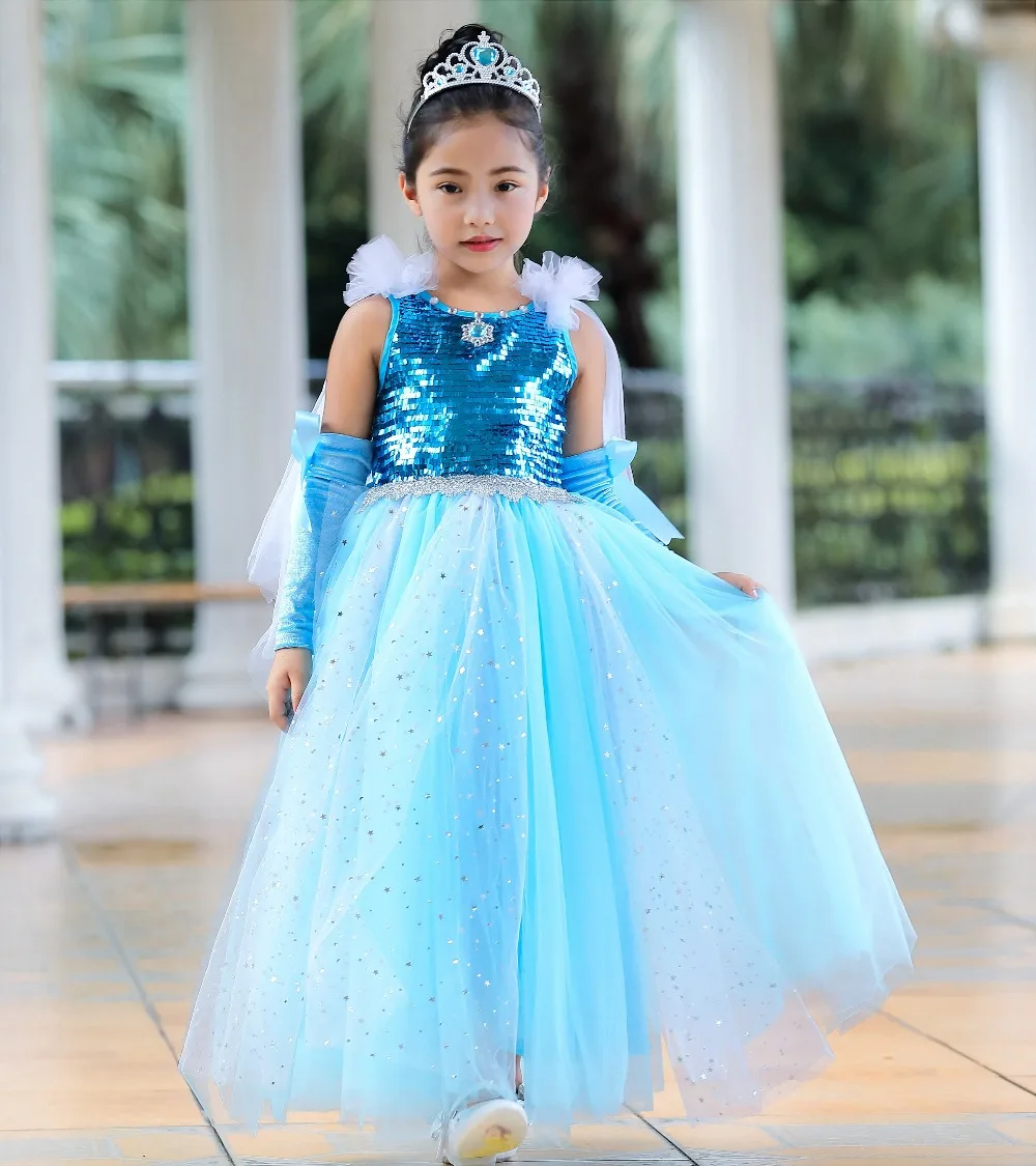 Нарядный костюм принцессы Эльзы Снежной королевы Рапунцель бальное платье для