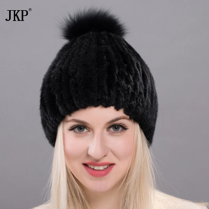 JKP 2020 новинка Лидер продаж настоящая норковая шапка шарик из лисьего меха высокое