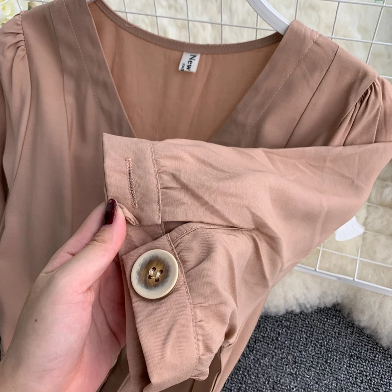 

2019 new fashion women's dresses French single-breasted summer retro dress