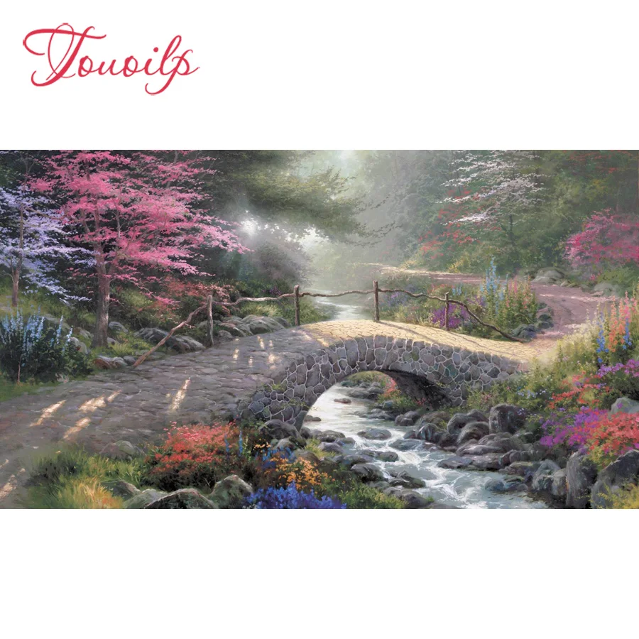 

TOUOILP Snow scene 5D Diamond Painting Full Square/Round Drill"Stone bridge creek"3D Embroidery Cross Stitch Mosaic Home Decor