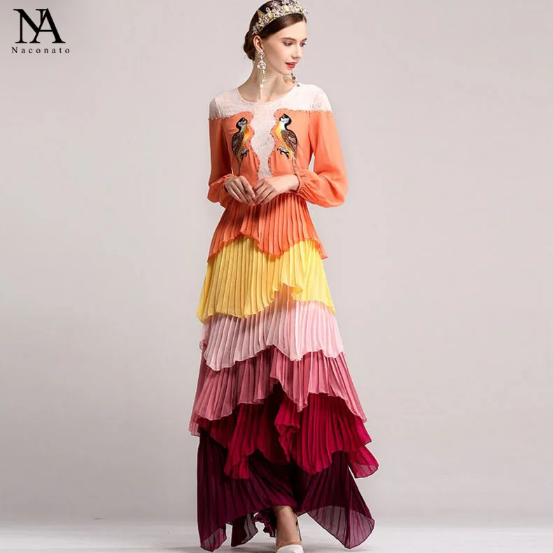 Женское длинное платье с кружевной вышивкой элегантное составного кроя круглым