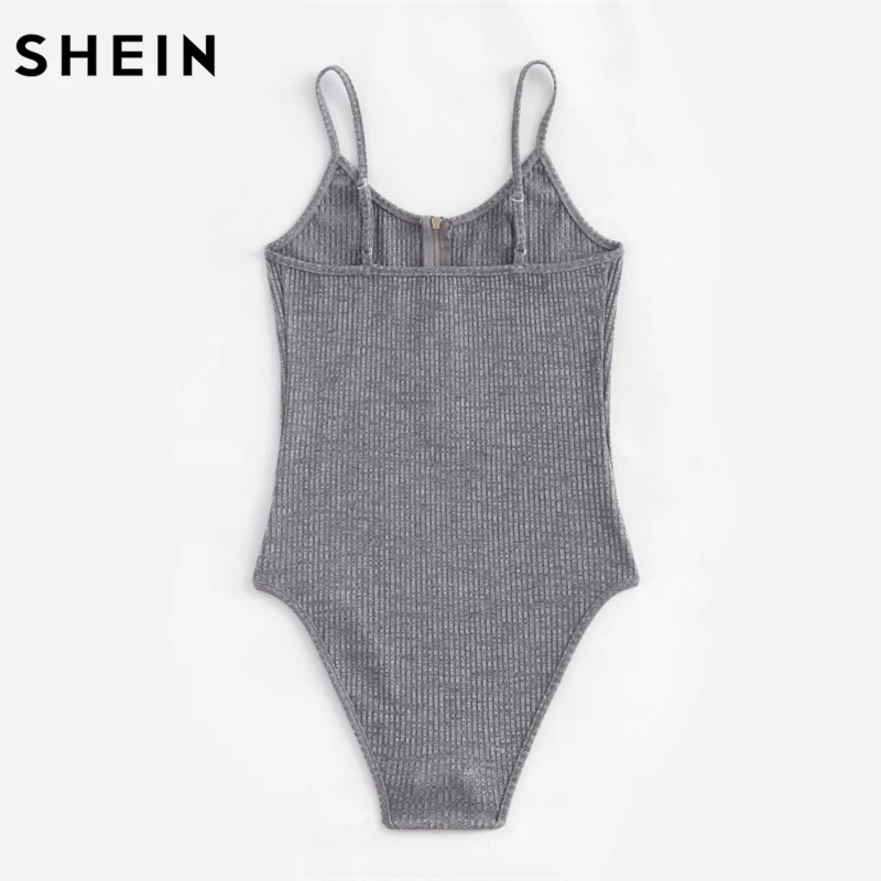 SHEIN Модное Боди Женскре Летнее Серое Спортивное Боди Без Рукавов На Молнии