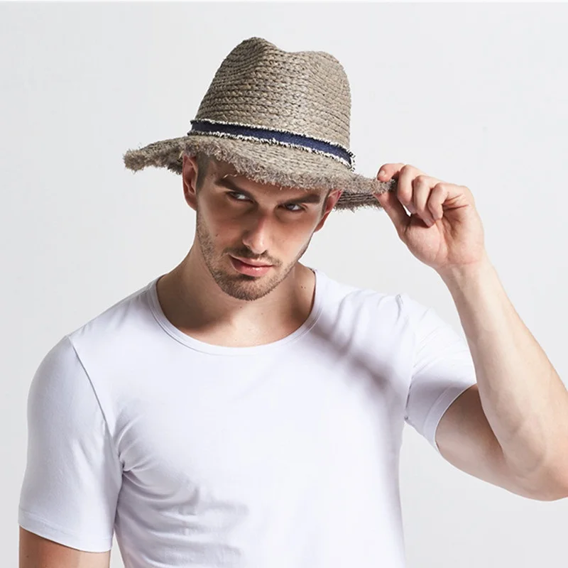 Новая мужская шляпа от солнца из рафии с широкими полями, Весенняя британская мужская шляпа от солнца, мужская летняя шляпа для путешествий,... от AliExpress WW
