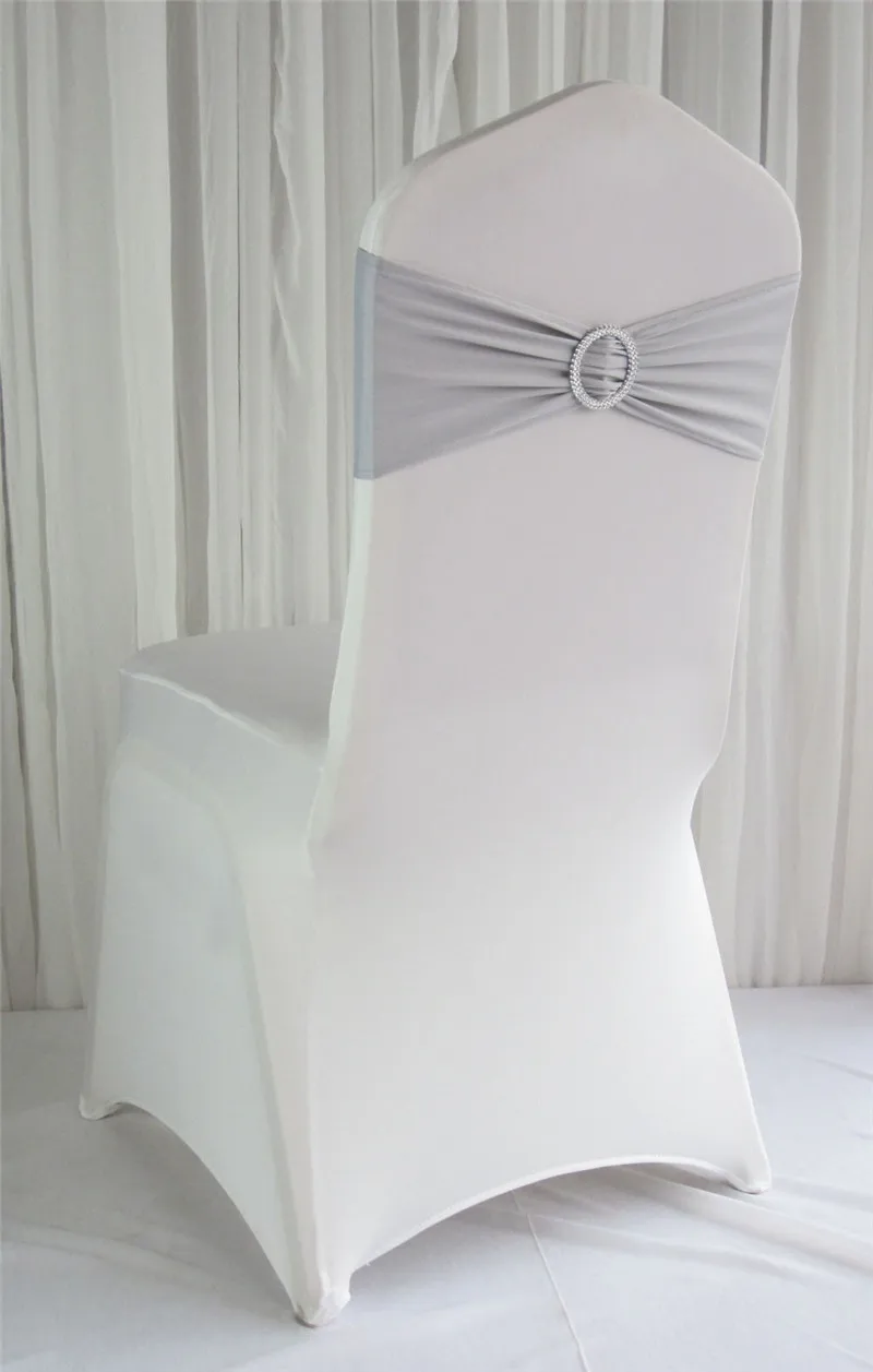 

Серебряная эластичная повязка на стул для свадебного банкета, банкета, ленты из спандекса для покрытия стула, лайкра стрейч на стул, бесплат...