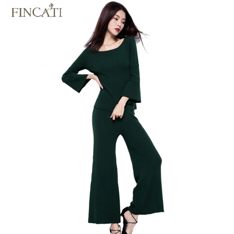 Осень зима высокое качество кашемир смешивание Для женщин Двойка Костюмы для