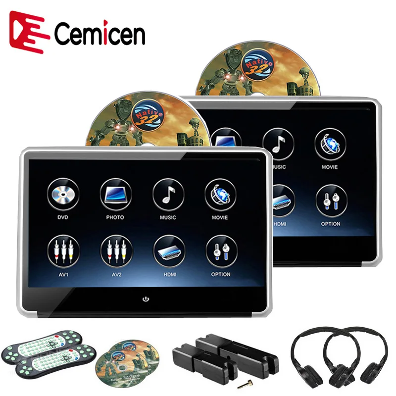 Cemicen 2 шт. 11 6 дюймов Автомобильный подголовник IPS экран монитор dvd плеер HD 1080P видео