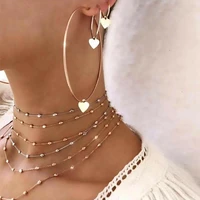 3pcsset women love heart earring hoop big round pendant gold color fashion jewelry dangle earrings for women girl simple