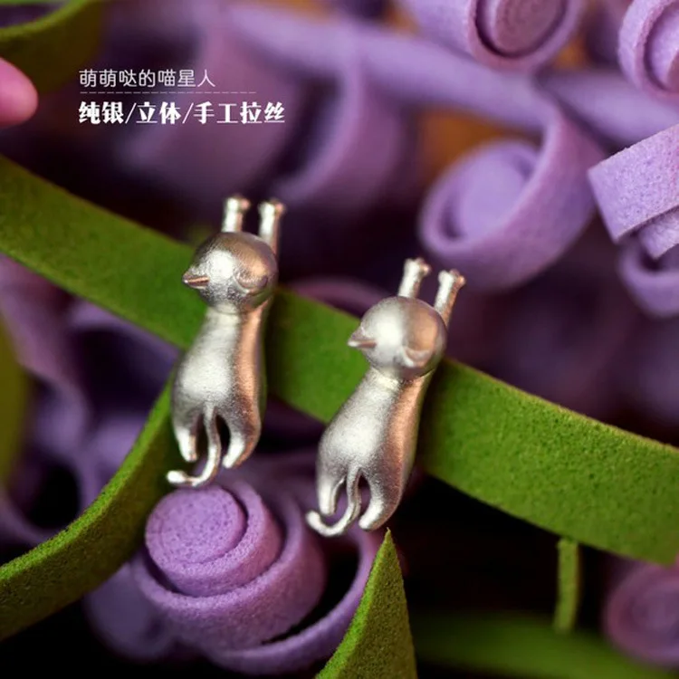 Серебряный цвет милые серебряные серьги-кошки для женщин Горячая Распродажа