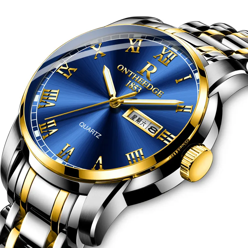Мужские кварцевые часы RONTHEEDGE модные водонепроницаемые аналоговые наручные из