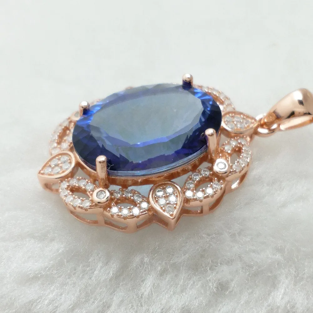 FLZB, классический ювелирный кулон ожерелье природный Топаз gem 12*16 мм 11.0ct Танзанит цвет большой silve кулон с бесплатным ожерельем