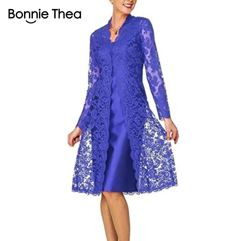 Bonnie Thea женское кружевное платье из двух частей с длинным рукавом, элегантное черное платье для вечеринки, весеннее платье