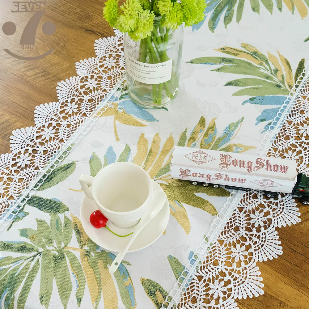 Классическая декоративная скатерть с цветочным принтом зеленых листьев Eupean в