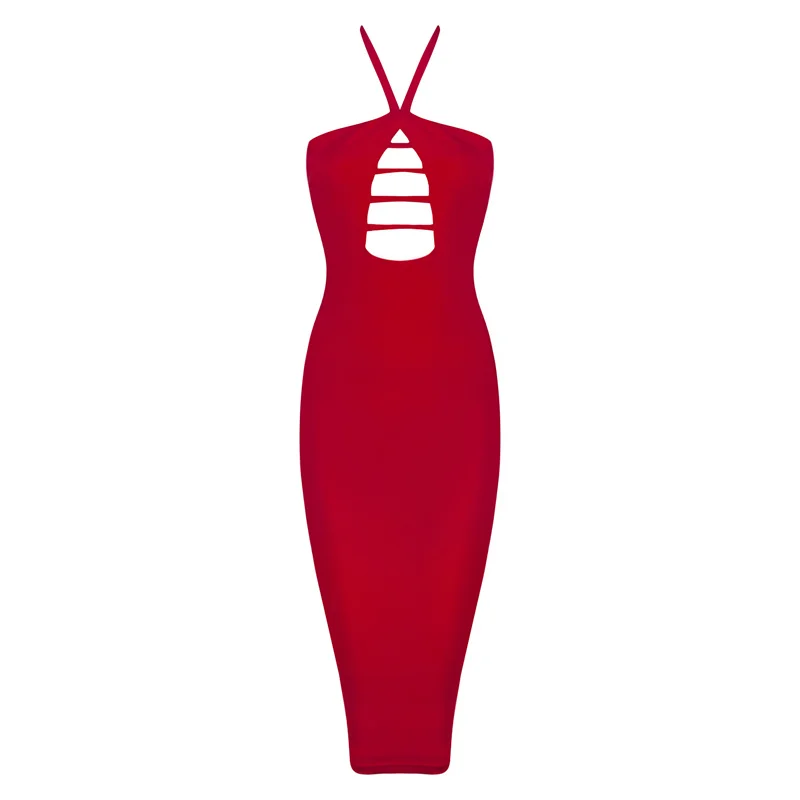 

Beateen 2018 New Fashion Solid Color Halter Hollow Out Sleeveless Bodycon Summer Sexy Women Party Bodycon Midi Dress