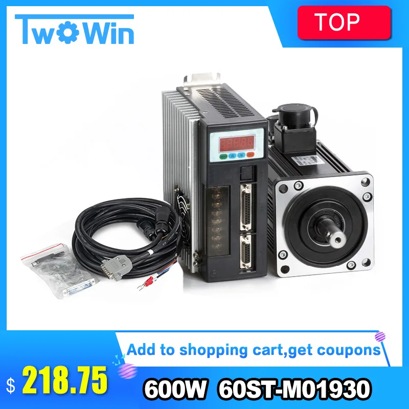 60ST-M01930 600 Вт серводвигатель переменного тока с ЧПУ 0.6KW 3.5A 1.91N.M 3000 об/мин с серводвигателем+ сервокабель+ серворазъем