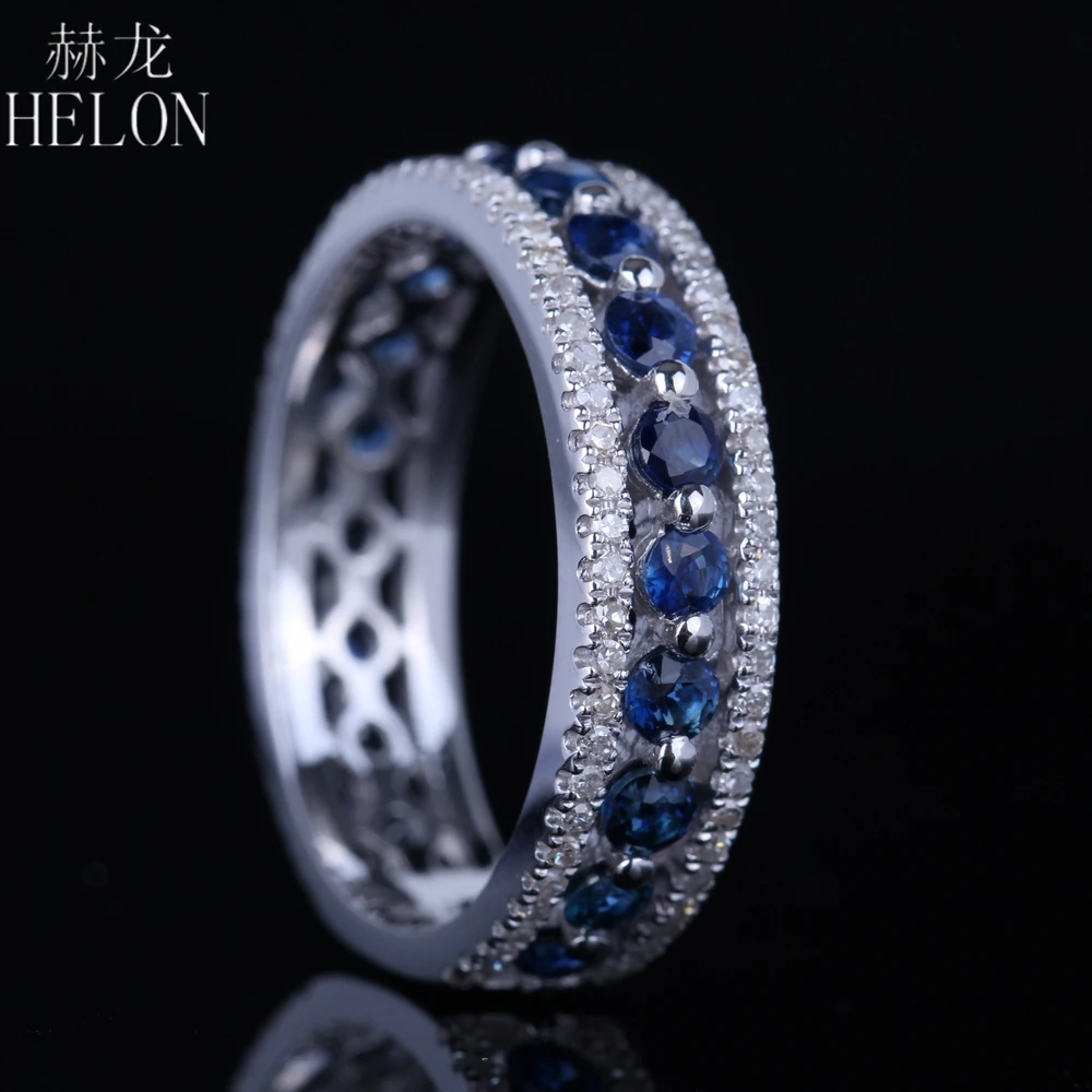 HELON Solid 14 K белое золото 1.7CT натуральные бриллианты& сапфиры обручальное Обручальное Кольцо женское кольцо с камнем ювелирные украшения