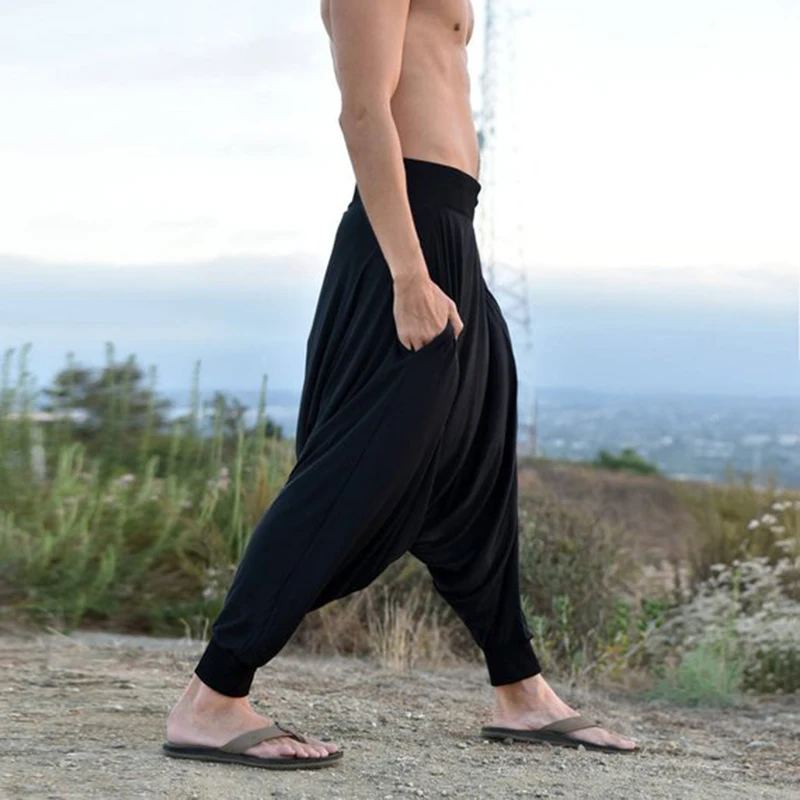 Hiphop Mens Harem Pants Baggy Drop Crotch Long Pants Sweatpant Trousers Elastic Waist Wide Legs Joggers Pantalon Hombre