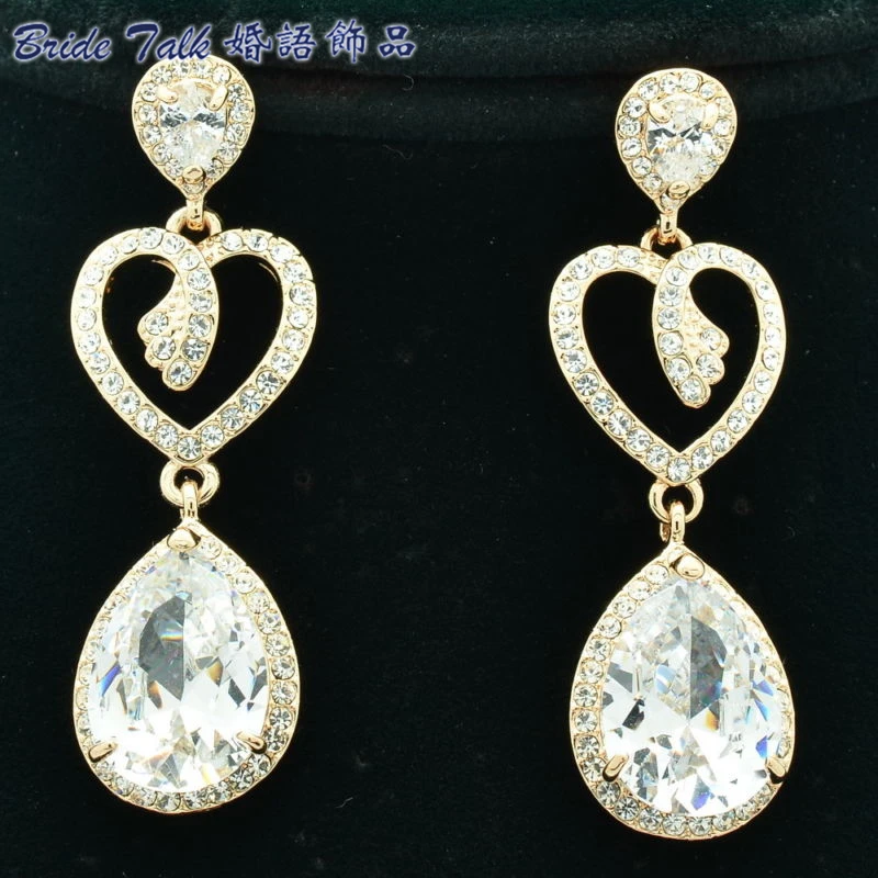 Висячие серьги в форме сердца с прозрачными фианитами Стразы свадебные подружки