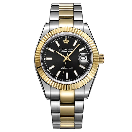 Gold Black Лидирующий бренд ORKINA мужские часы модные деловые мужские наручные часы 316L часы из нержавеющей стали водонепроницаемые механические часы Reloj Hombre - Цвет: Gold Black