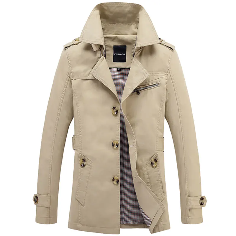 

Men's Epaulette Shoulder Notched Lapel Cotton Winter Coats for Men 2018 Single Breasted Jackets Man's Slim fit Male Trench