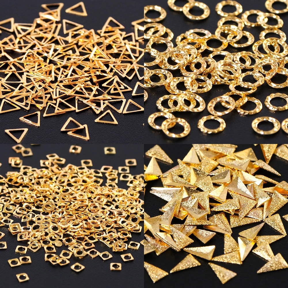 1 шт 3D золотые, серебряные, полые металлические рамки для дизайна ногтей Декоративная заклепка геометрические Ломтики DIY маникюрные аксессуары из сплава с блестками шпильки LA773