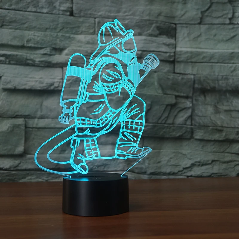 Новинка настольная светодиодная 3d-лампа Fireman с сенсорной кнопкой и питанием от USB