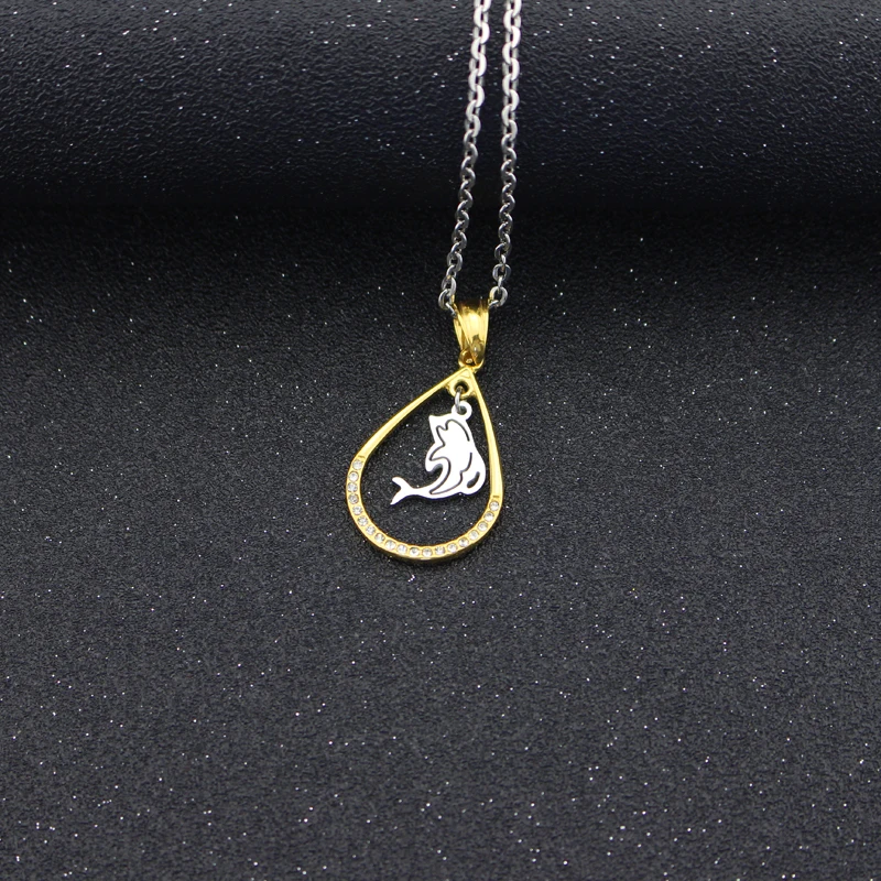 Lostpiece 2017 New Women's Stainless Steel Zircon Animal Dolphin Pendant Necklace Jewelry Wholesale Gold-Silver Tone LYPP048 | Украшения