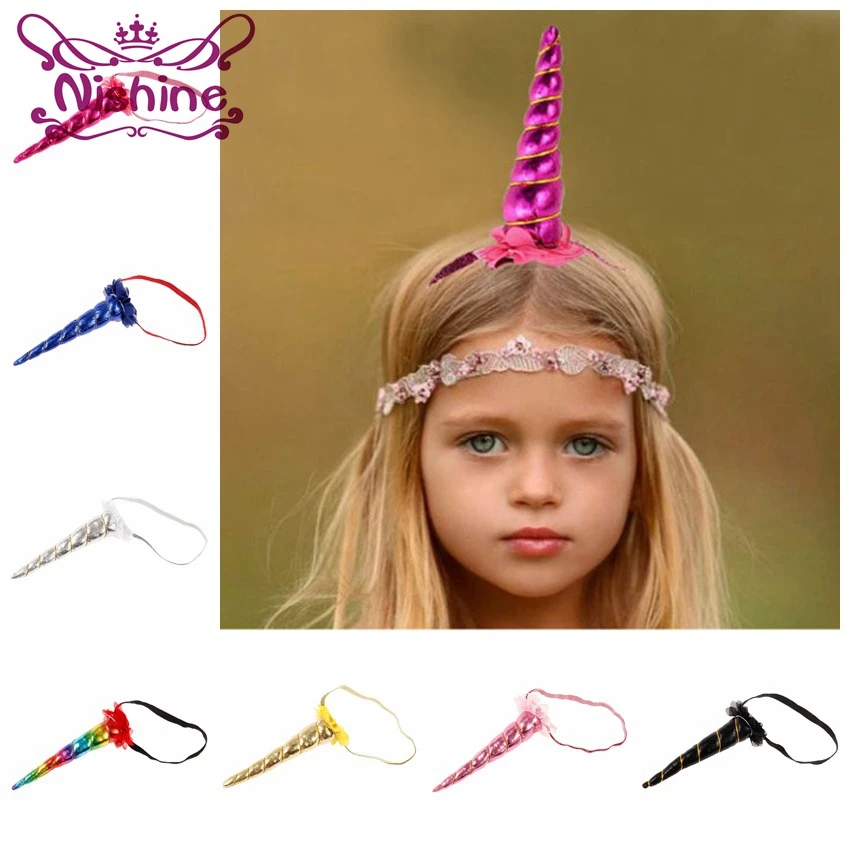 

Nishine Unicorn Horns Headband Chiffon Flower Girls Kids Headwear Felt Padded Party Unicorn Headbands Hair Accessories