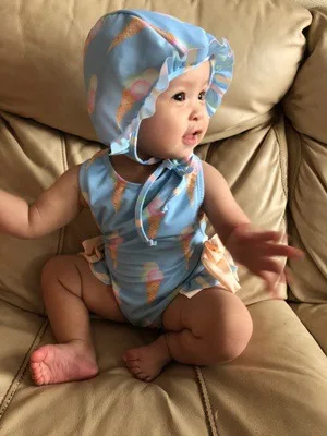 Ins/милый детский цельный купальник с принтом коала для девочек, купальник с принтом мороженого, милый купальный костюм с шапкой YZ19032 - Цвет: 90  18-24M