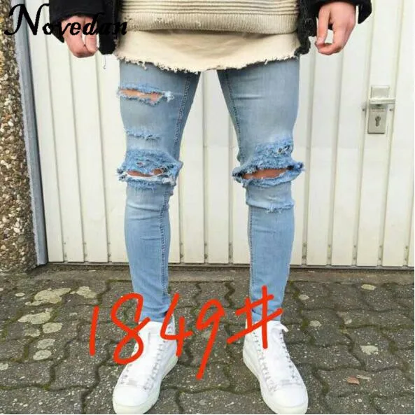 Style 1849 Новинка Kanye West, черные рваные джинсы, мужские джинсы с дырками, супер облегающие, брендовые, облегающие, пуш-ап, джинсовые штаны размера плюс, байкерские джинсы - Цвет: Style 1849