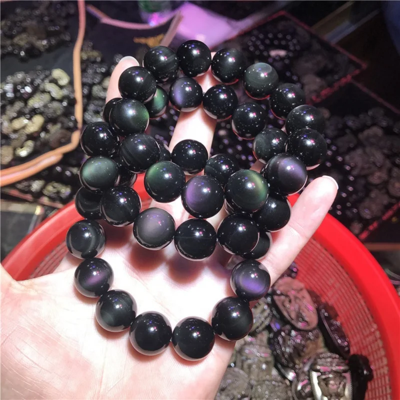 Натуральных камней черного цвета радуги обсидиановый глаз браслет для мужчин и