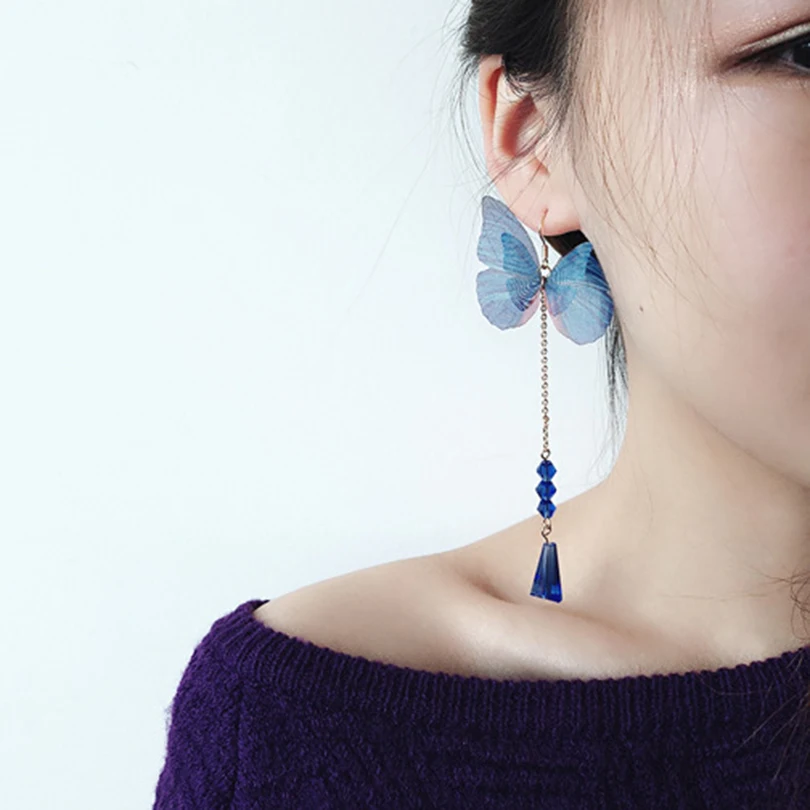 Голубая бабочка серьги-капли для женщин 2017 г. Модные ювелирной огранки дамы