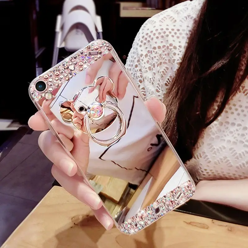 Зеркало кольцо coque case для huawei p8 lite 2017 p9 плюс P10 Lite Плюс Алмазный Блеск Bling Обложка